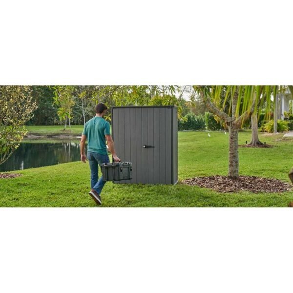 Keter-Cortina-Alto-Vertical-Resin-Durable-Outdoor-Storage-Shed-With-Floor-for-Patio-Furniture-and-Tools,-Grey (3) Keter Cortina Alto Vertical Resin Durable Outdoor Storage Shed With Floor for Patio Furniture and Tools, Grey