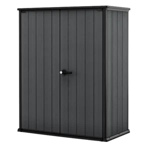 Keter Cortina Alto Vertical Resin Durable Outdoor Storage Shed With Floor for Patio Furniture and Tools, Grey