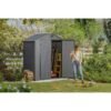 Keter-Darwin-6-x-4-FT-Spacious-and-Heavy-Duty-Outdoor-Storage-Shed-with-Floor,-Grey (2) Keter Darwin 6x4 ft. Resin Outdoor Storage Shed With Floor for Patio Furniture and Tools, Graphite - 6x4 FT