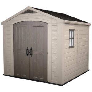 Keter Factor 8x8 ft. Resin Outdoor Storage Shed With Floor for Patio Furniture and Tools, Brown