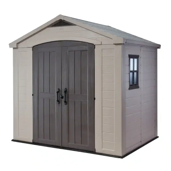 Keter-Factor-Large-8-x-6-ft.-Outdoor-Storage-Shed-fd0a307b-5639-40a9-b40e-e674e7e4c139_1000 Keter Factor 8x6 ft. Resin Outdoor Storage Shed With Floor for Patio Furniture and Tools, Brown